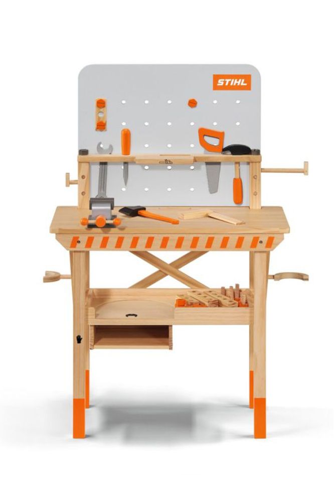 STIHL Kinderwerkbank aus Holz mit Zubehör Kinderspielzeug
